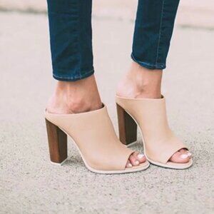 Vince Allison Nude Heeled Leather Slides, Size 7